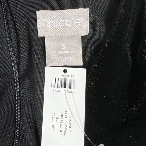 NEW Chico's Womens Black Wide Leg Waist Tie Elegant Velvet Jumpsuit Size 3 US 16 - Picture 12 of 16